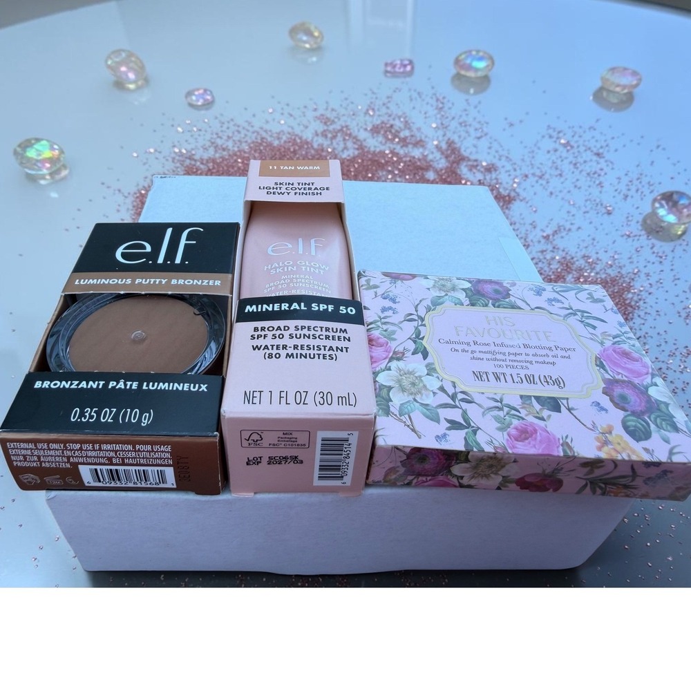 BEAUTY BUNDLE!* ELF Halo Glow Skin Tint, Luminous Putty Bronzer & Blotting Paper - Picture 3 of 7